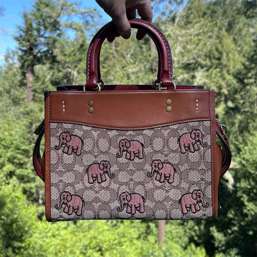 COACH Rogue 25 Signature Textile Jacquard w Embroidered Pink Elephants Handbag - Picture 2 of 16